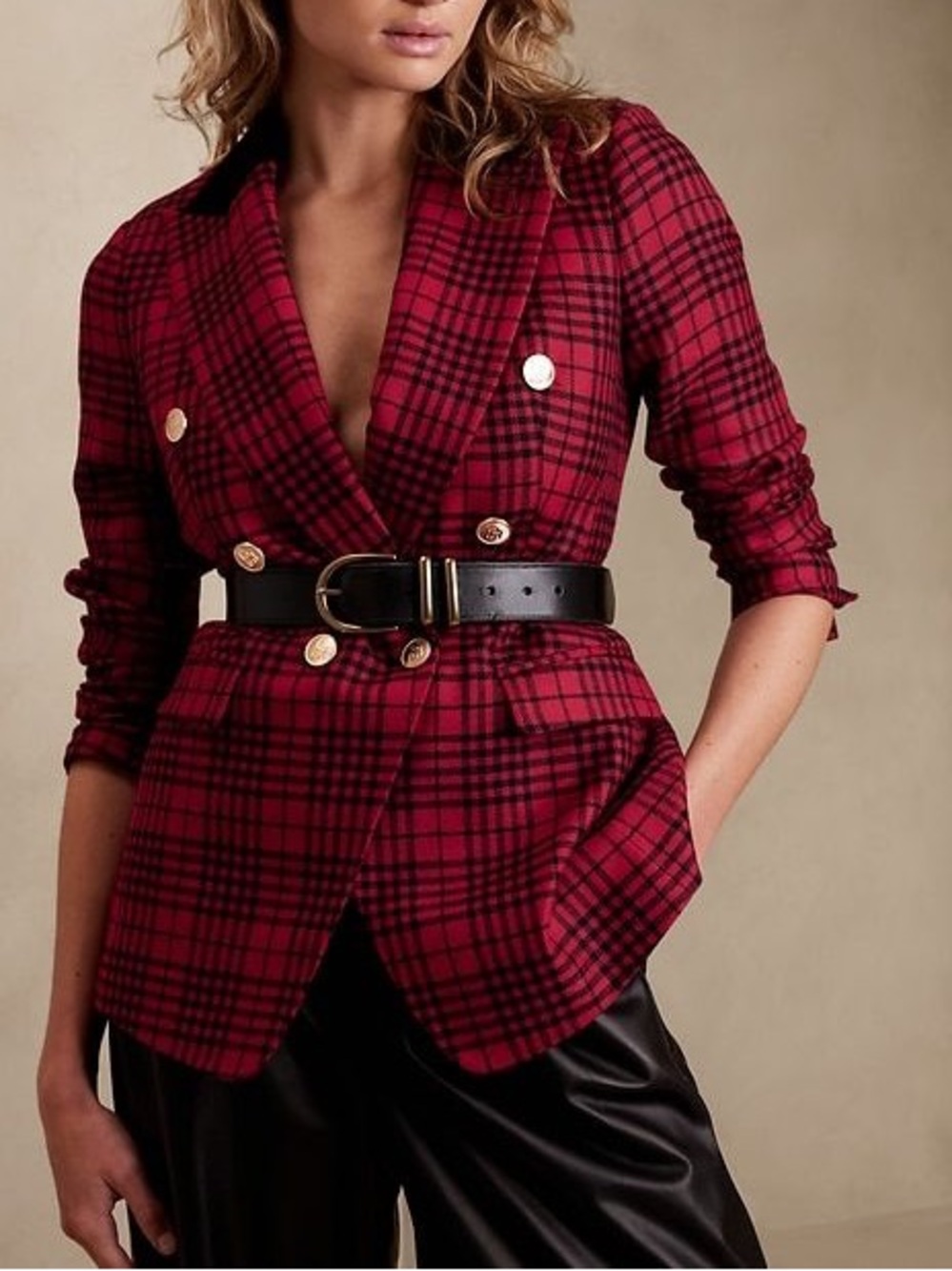 Banana Republic Plaid Wool Captains Double Breasted Blazer